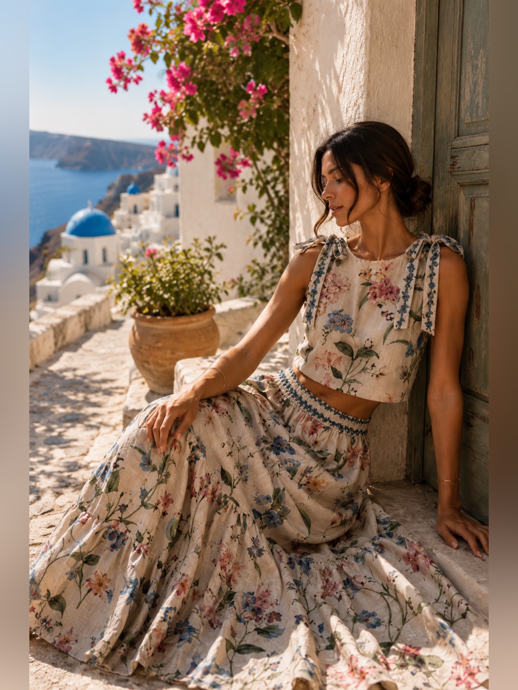 New (Two Piece Set ) Embroidered Including The Bow Top And Skirt Xs ,M And L